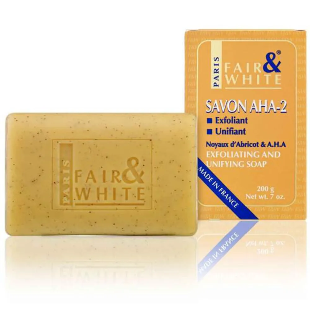 FairWhiteAHA2ExfoliatingandBrighteningSoap200g.webp فير اند وايت صابون AHA 2 للتقشيروالتفتيح 200 جم - الصورة 1
