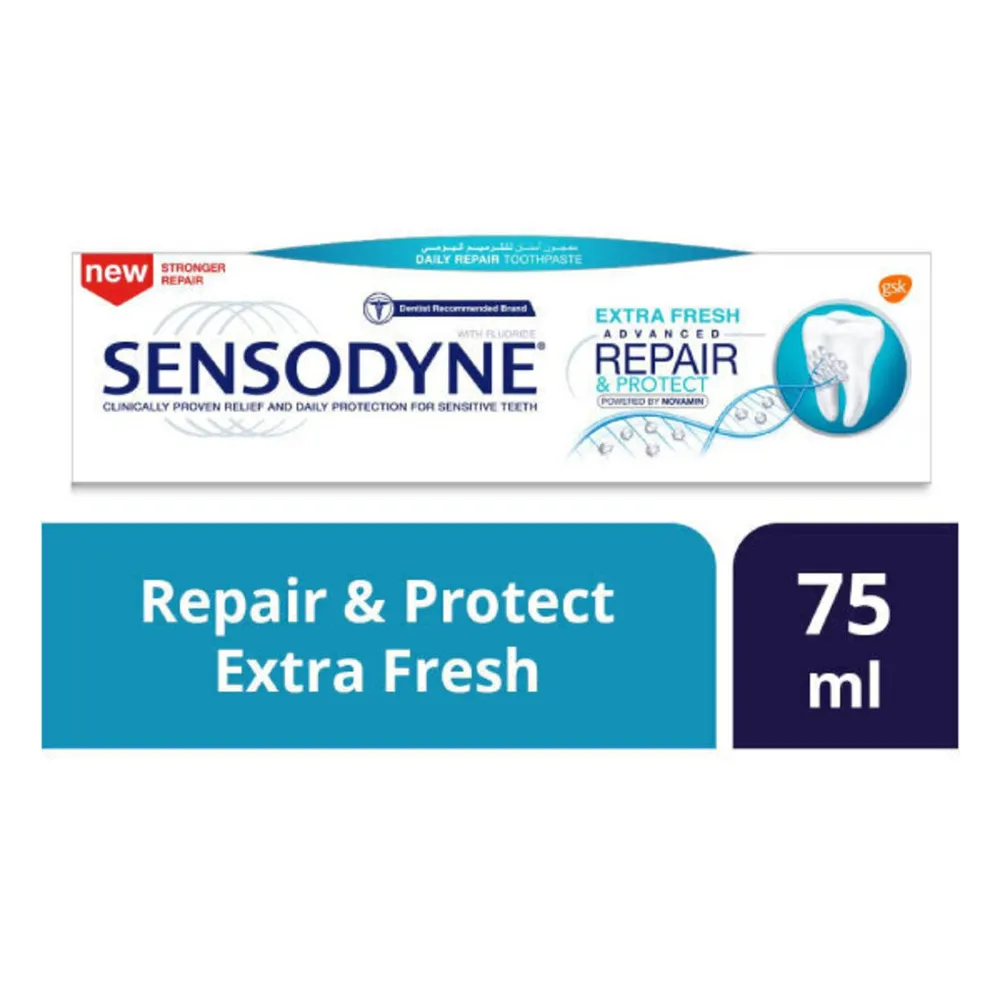 SensodyneToothpaste75mlRepairProtectExtraFreshAdvanced.webp سنسوداين معجون 75 مل ترميم وحمايه + انتعاش زائد المطور - الصورة 1